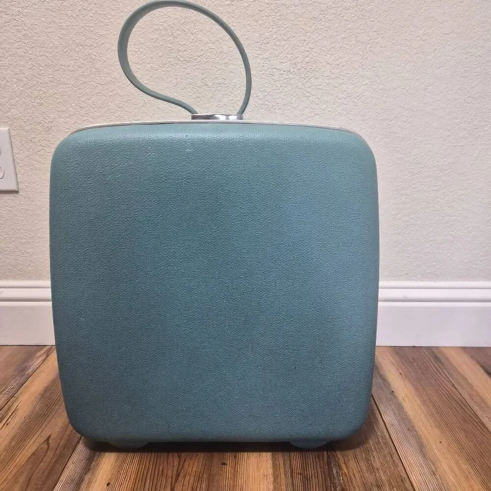 Vintage Samsonite Honeymoon Strap Square Blue Luggage: Unique Fun Statement